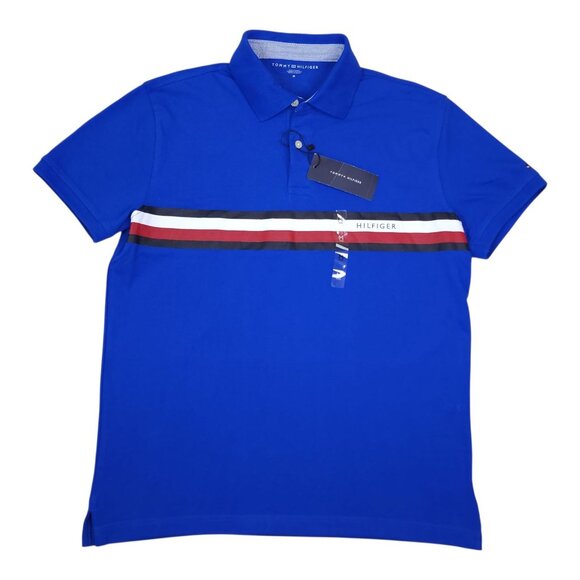 Tommy Hilfiger Mens Blue Polo Shirt Signature Stripe & Button Closure Medium - Picture 7 of 7